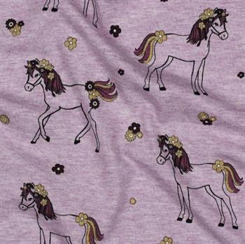 Økotex bomulds jersey Melange Glitter Horses, Purple