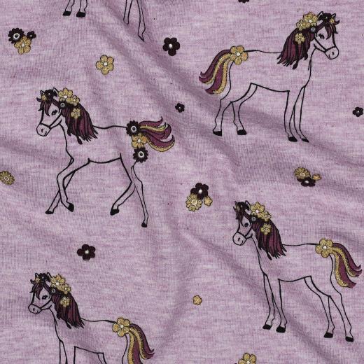 Økotex bomulds jersey Melange Glitter Horses, Purple