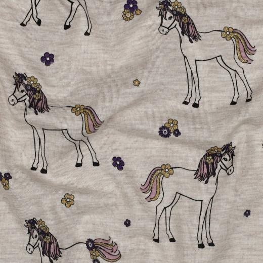 Økotex bomulds jersey Melange Glitter Horses, Light sand