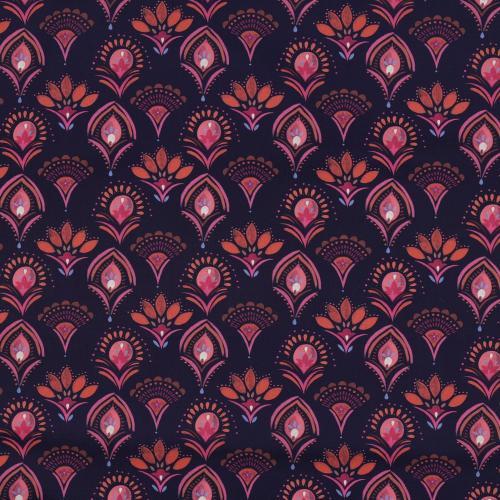 Fine poplin digital Flowers, Navy