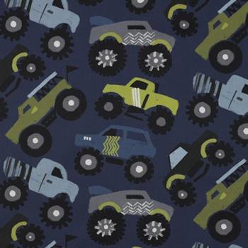 Fine poplin digital Monstertrucks, Navy