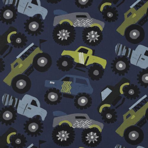 Fine poplin digital Monstertrucks, Navy