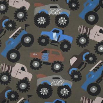 Fine poplin digital Monstertrucks, Army green