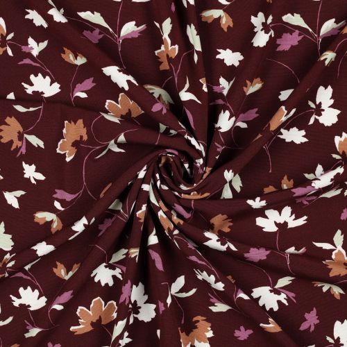 Viscose poplin stretch Flowers, Wine