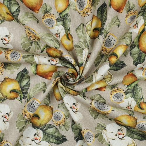 Canvas digtial Tropical fruit, Linen Yellow