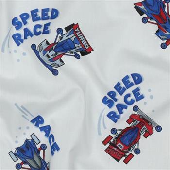 Fine poplin digital Race cars, White