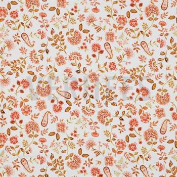 Økotex bomulds jersey Paisley Flowers, White peach