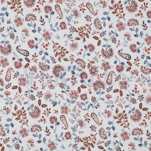 Økotex bomulds jersey Paisley Flowers, White lilac