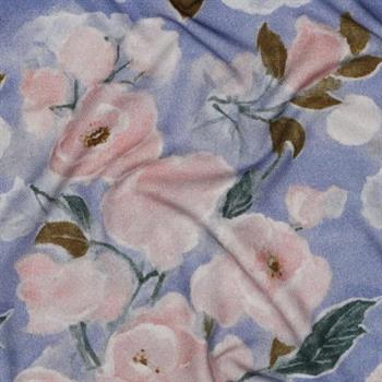 Viscose jersey digital Flowers, Light blue
