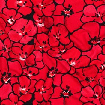 Viscose jersey Flowers, Red