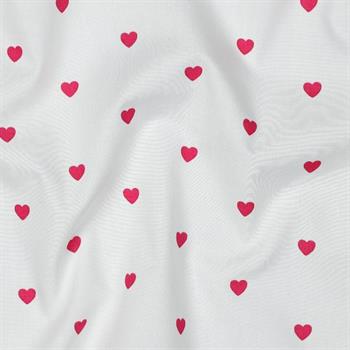 Fine poplin Hearts, White/Fuchsia