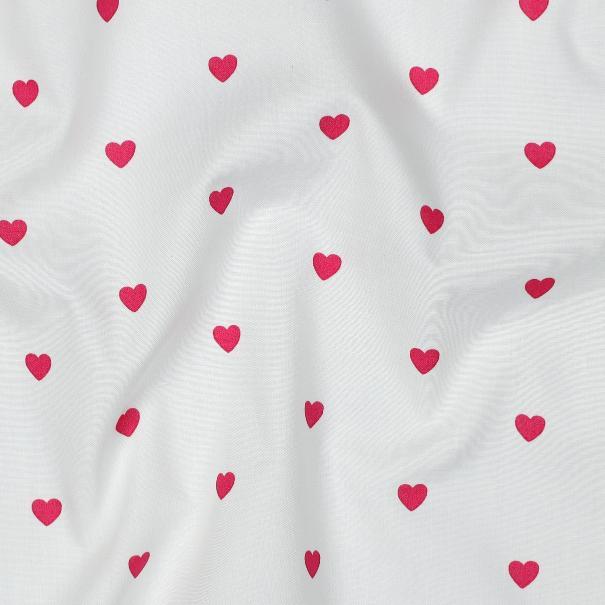 Fine poplin Hearts, White/Fuchsia