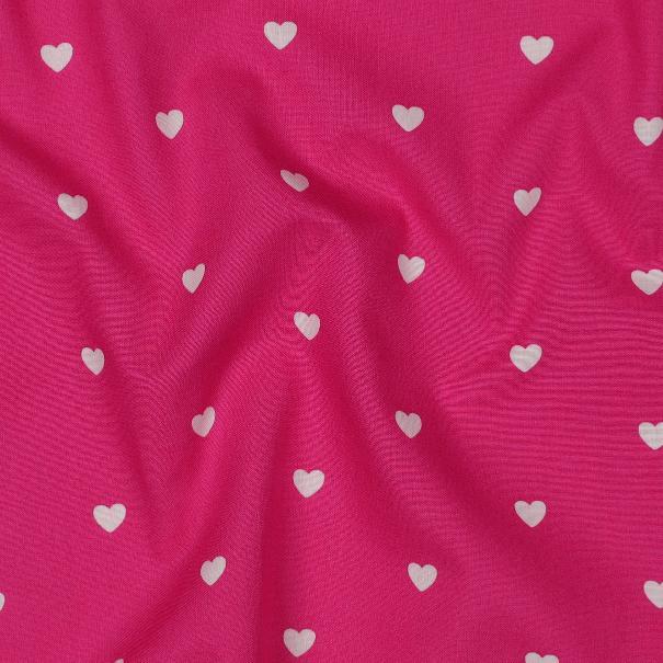 Fine poplin Hearts, Fuchsia/White
