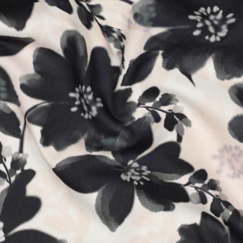 Cotton viscose digital Flowers, White