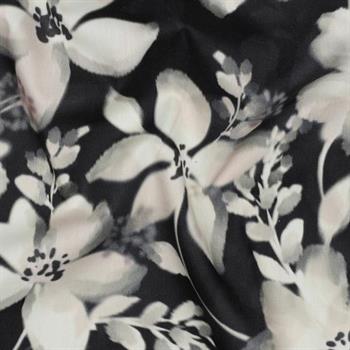 Cotton viscose digital Flowers, Black