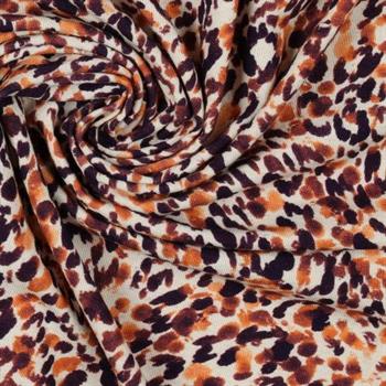 Linen jersey digital Leopard print, Natural orange