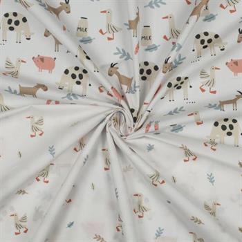 Fine poplin Gots Farm Animals, White