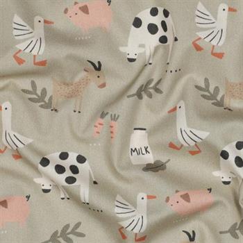 Fine poplin Gots Farm Animals, Sage
