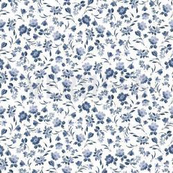 Økotex bomulds jersey Digital Flowers, White/Blue
