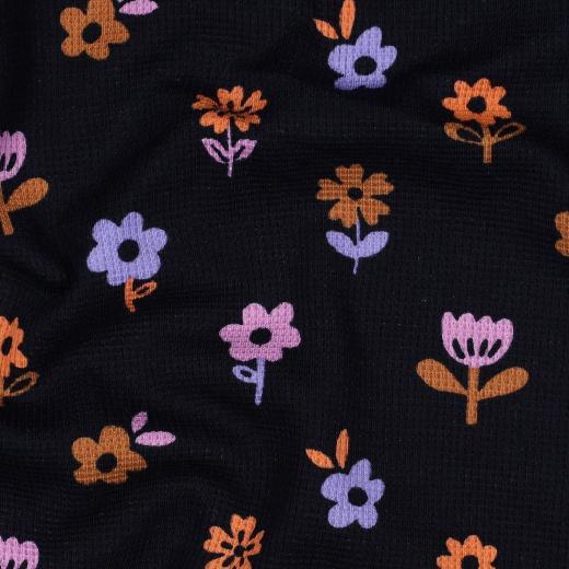 Waffle jersey Flowers, Navy