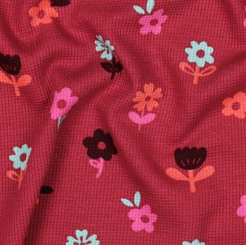 Waffle jersey Flowers, Dark red