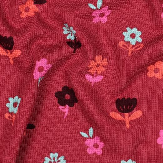 Waffle jersey Flowers, Dark red