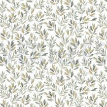 Økotex bomulds jersey Flowers and Leaves, White/Green