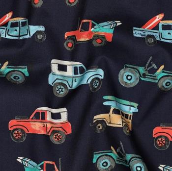 Fine poplin digital Cars, Navy
