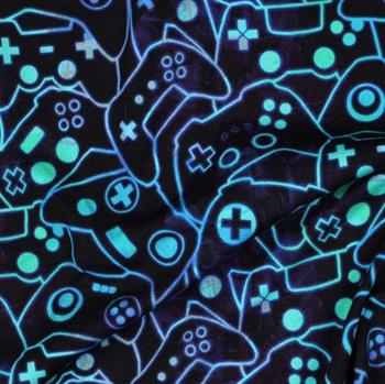 Økotex bomulds jersey Digital Gamecontrollers, Blue