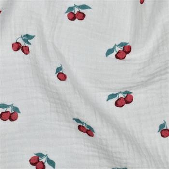 Double gauze Gots Fruits, White