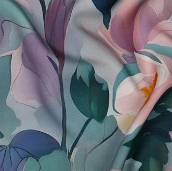 Viscose Radiance Digital Flowers, Blue