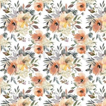 French terry Digital Flowers, White