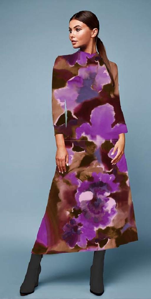 Viscose jersey m/print, Lilla/brun