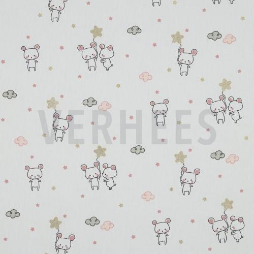 Poplin Glitter Sweet mouse, Ecru