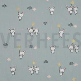 Poplin Glitter Sweet mouse, Ocean Green