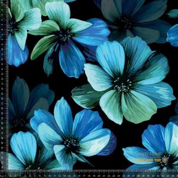 Økotex bomulds jersey Blå blomster