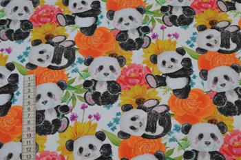 Økotex Bomulds Jersey m/ Pandabjørn og blomster                                                                          