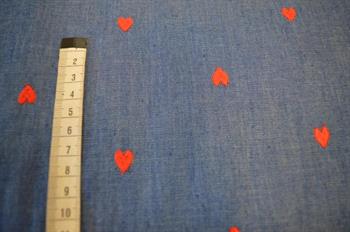 Chambray embroidery Hearts denim
