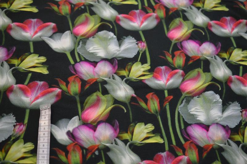 Økotex bomulds jersey m/Tulipaner