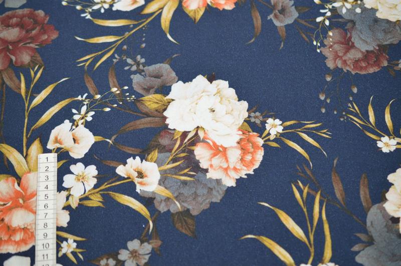 Viscose Radiance m/blomster Blå