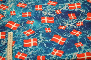 Økotex Bomulds Jersey med danske flag                                                                                    