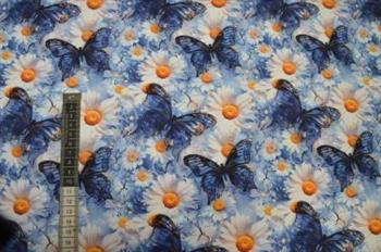 Økotex bomulds jersey m/lycra, Blomster og Sommerfugle