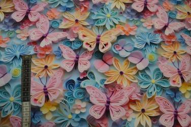 Økotex bomulds jersey, Blomster og Sommerfugle