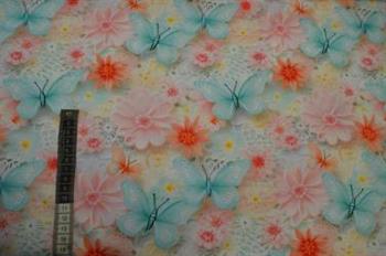 Økotex bomulds jersey, Blomster og Sommerfugle