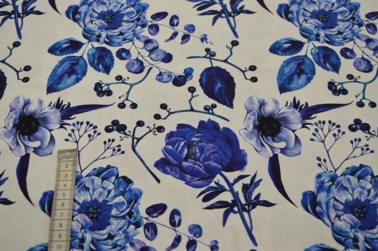 Økotex bomulds jersey , Blue flowers