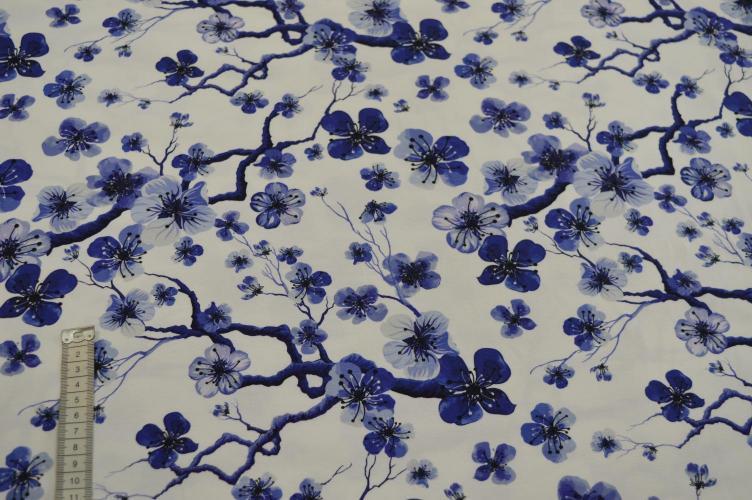 Økotex bomulds jersey, Blue flowers