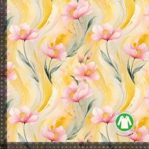 Økotex bomulds jersey, Rosa blomster