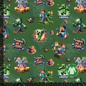 Økotex bomulds jersey, Gamer pixel, grøn