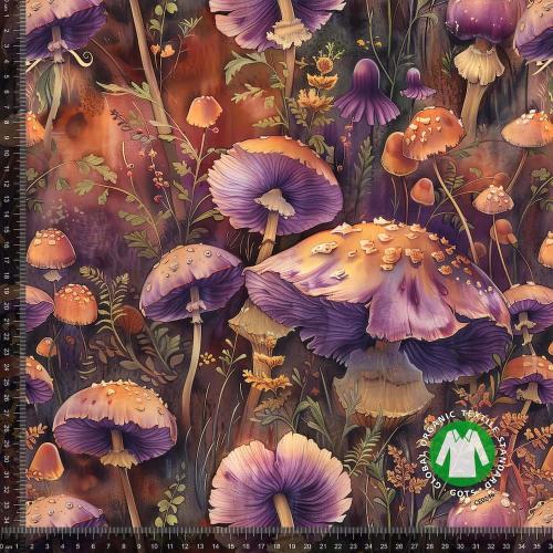 Økotex bomulds jersey, Purple Autum Shrooms