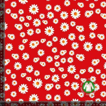Økotex bomulds jersey Små marguritter, Red
